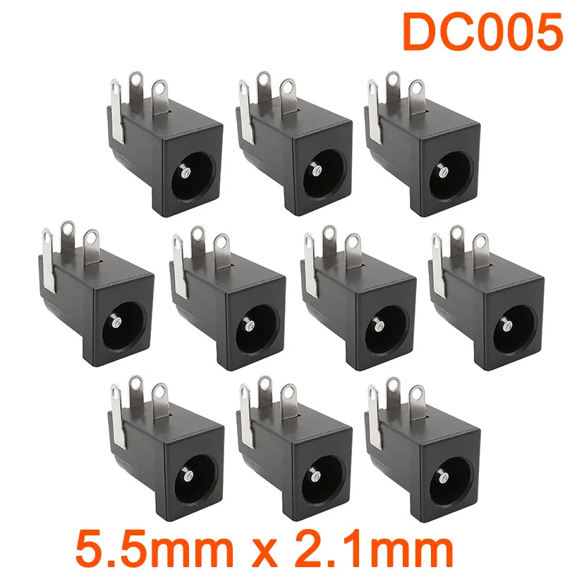 100Pcs DC005 5.5x2.1mm DC Power Supply Jack Socket Female Mount Connector DC-005 2.1mm X 5.5mm Black Barrel-Type PCB Holder