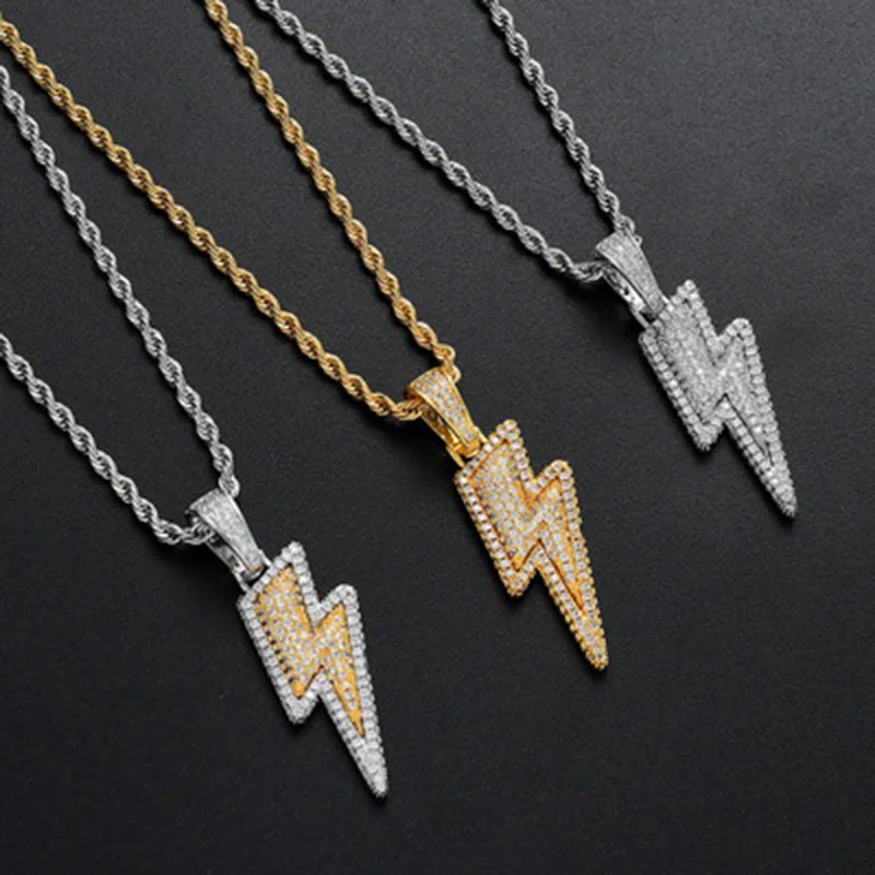 

Karopel Stainless Steel Necklace For Women Men's Lightning Pendant Copper Ice Out Bling Bling Zircon Necklace Gold Jewelry