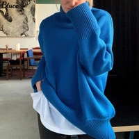 2021 autumn winter women solid turtleneck knitted sweater pullovers 2021 fashion female long sleeve loose oversized jumper