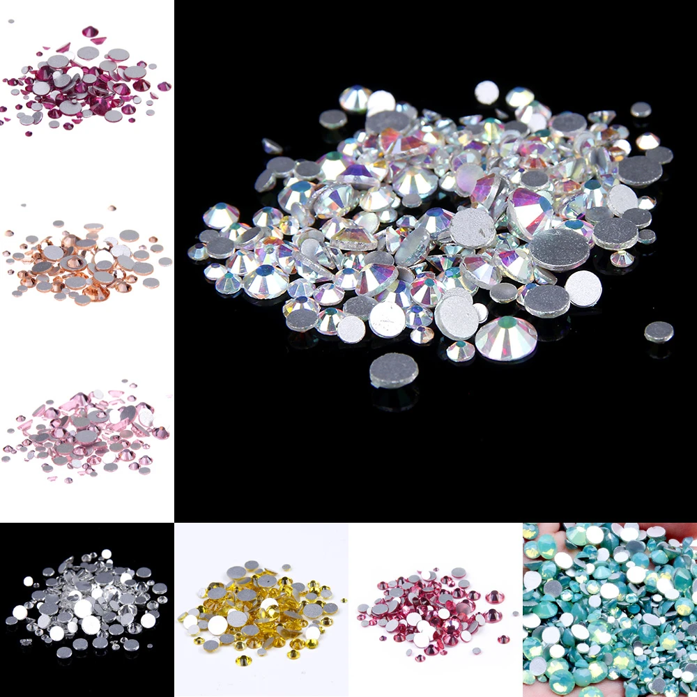 Стразы разных цветов AB для дизайна ногтей стеклянные блестящие без горячей
