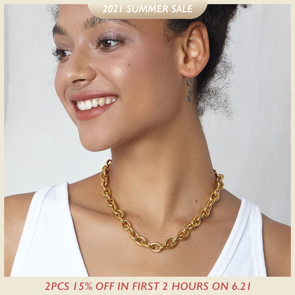 Женское массивное ожерелье ENFASHION Золотое колье из нержавеющей стали вечерние