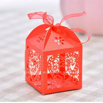 

50PCS Love Heart Laser Cut Candy Box Gift Boxes Ribbon Wedding Party Favor