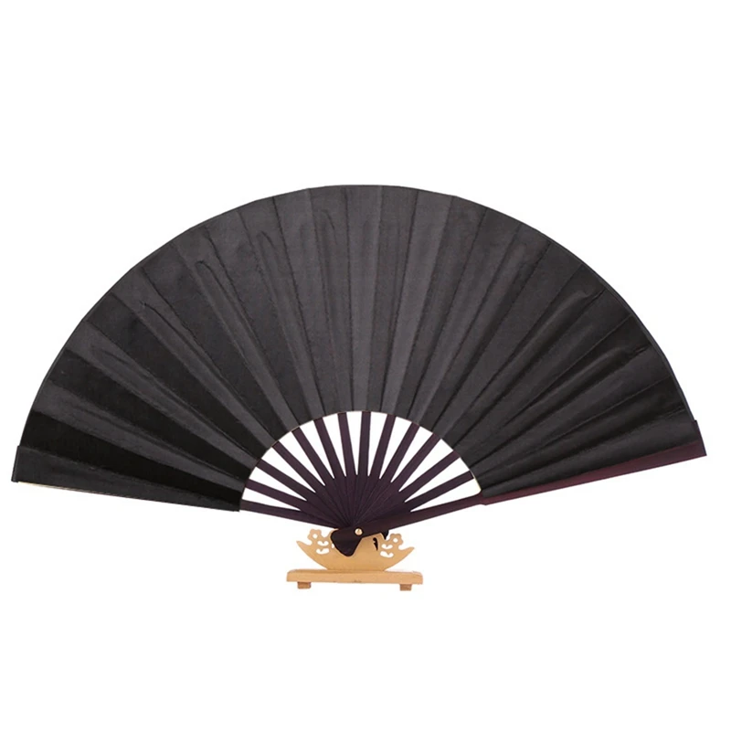 

8 Inch Silk Cloth Blank Chinese Folding Fan Wooden Bamboo Antiquity Folding Fan For Calligraphy Painting Home Decor