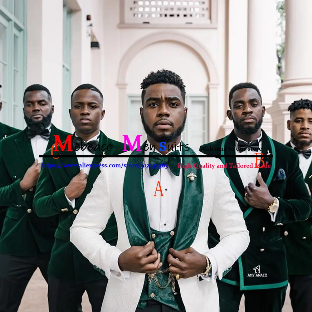 Новый дизайн белый мужской костюм свадебные костюмы для мужчин зеленый