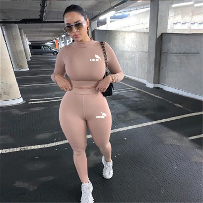 

Two Piece Sets Women Tracksuits High Waist Stretchy Sportswear Hot Crop Tops and Leggings Matching Outfits Autumn 2020