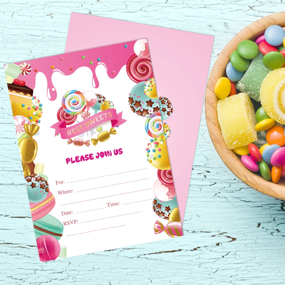 

Baby Shower Sweet Lollipop Party Invitations Cards Happy Birthday Party Decorations Lollipop Candy Theme Kids Party Supplies