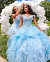 sky blue sweetheart ball gown princess puffy sweet 16 dress beaded appliques quinceanera dresses lace up back 15 year party gown