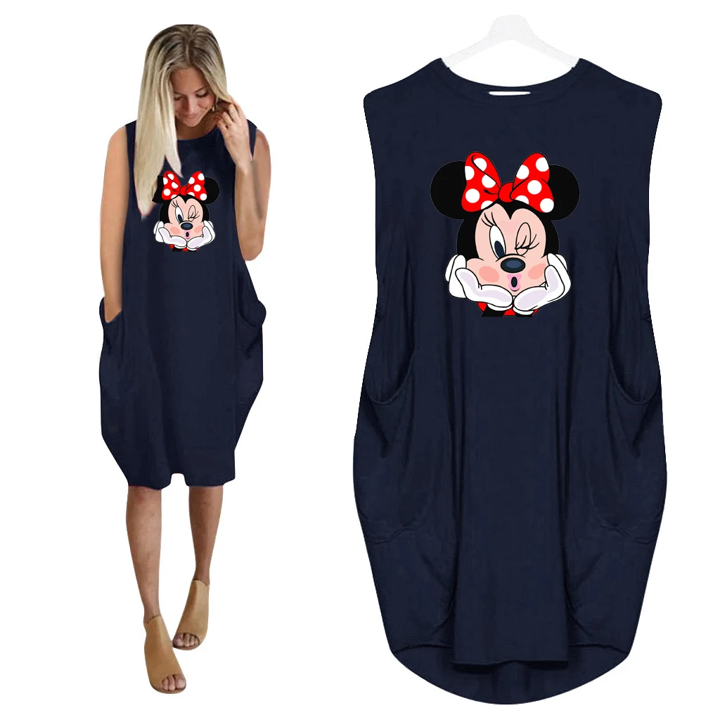 

Minnie Mouse Sexy Vest Dress Women Sleeveless Disney Summer Dresses O Neck Solid Color Loose Sundresses Casual Tank Vestidos