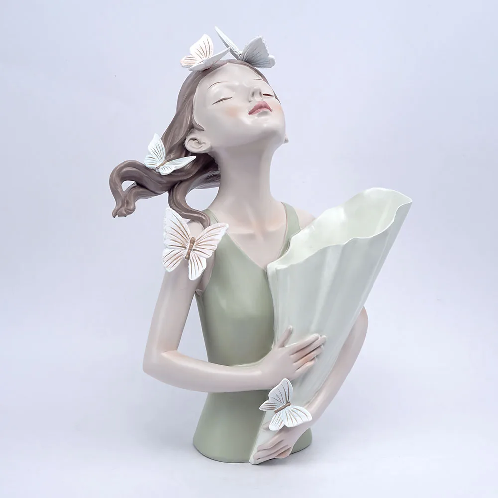 

VILEAD Fairy Girl Vase Salon Decor Resin Figure Statue Modern Home Decoration Accessories Living Room Office Bedroom Desktop