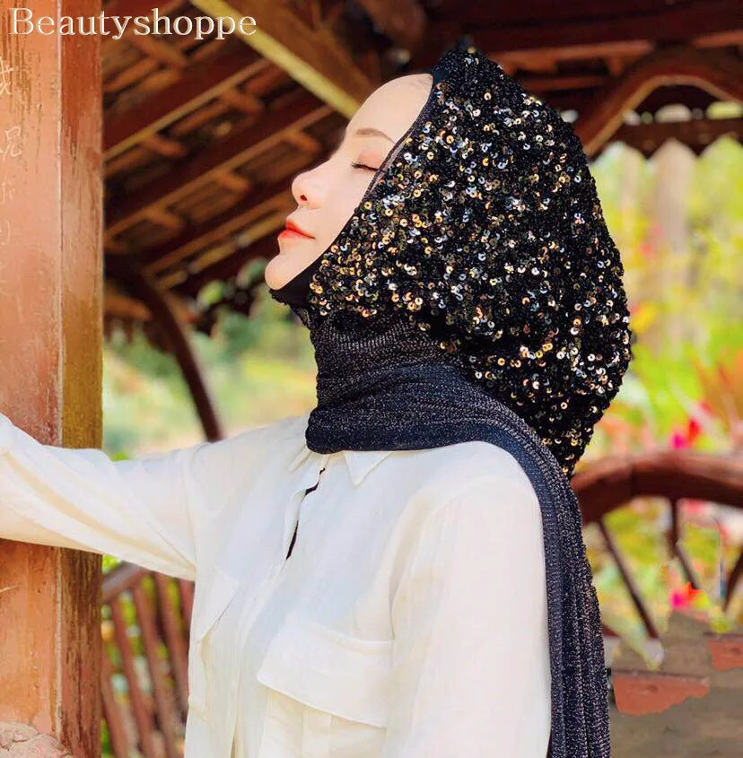 Роскошный классический мусульманский платок хиджаб с блестками для