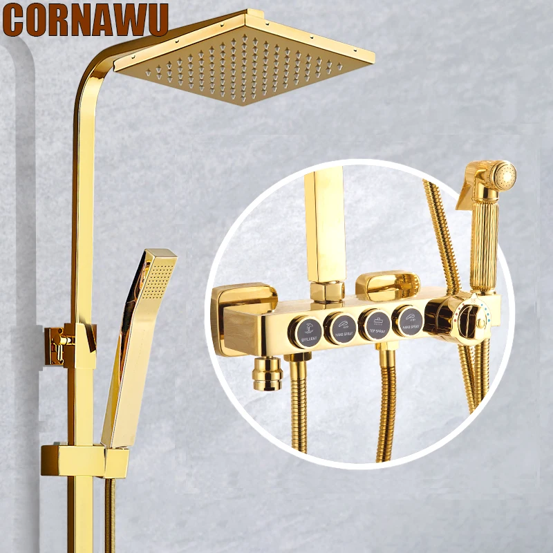 Набор золотистых смесителей для душа цифровой термостатический дождевой Душ