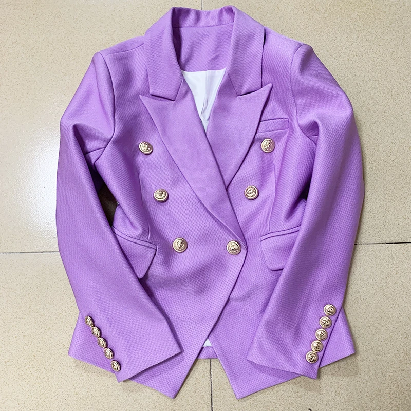 HIGH STREET Newest 2023 Designer Jacket Women's Lion Buttons Double Breasted Slim Fitting Pique Blazer Lilac