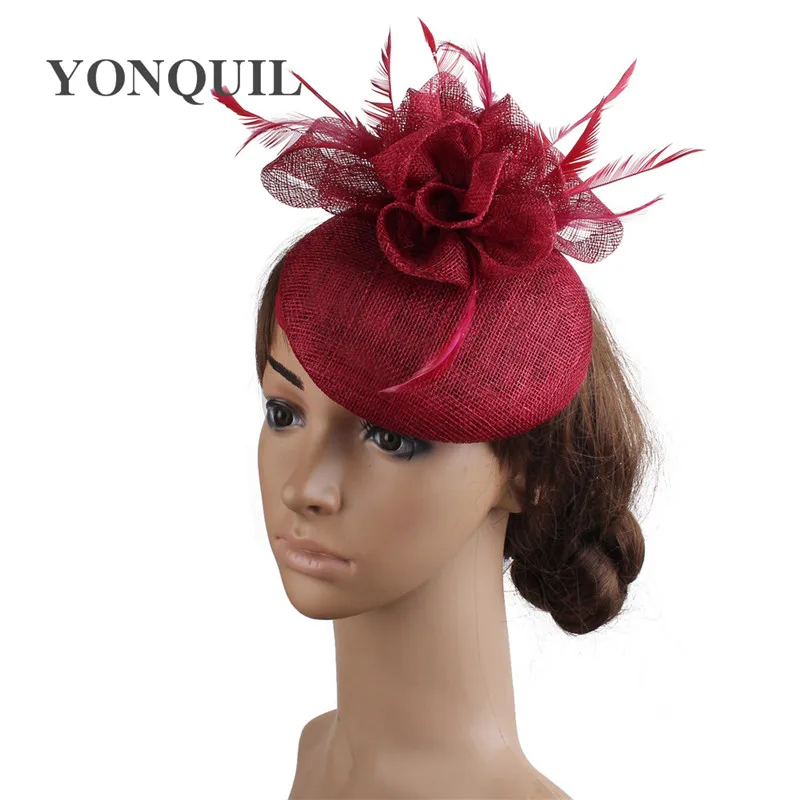 Женская винтажная шляпка федора темно синяя красная черная с петлями и перьями