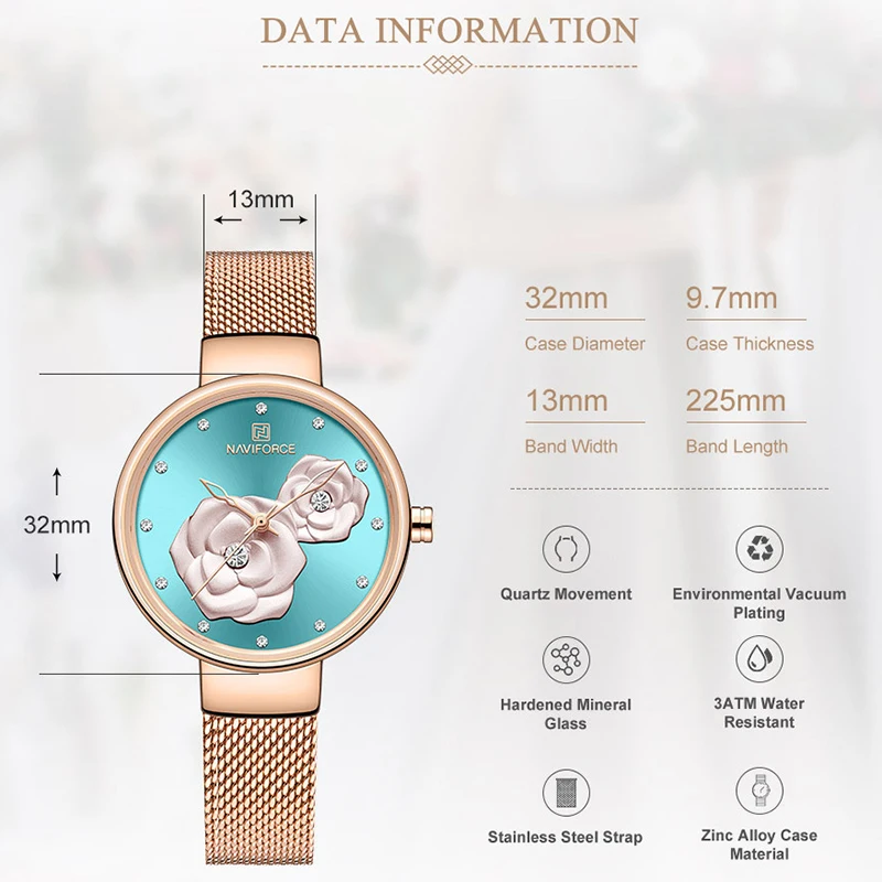 2021 New NAVIFORCE Rose Gold Women Dress Casual Quartz Watches Ladies with Luxury Box Female Wristwatch Girl Clock Set for Sale