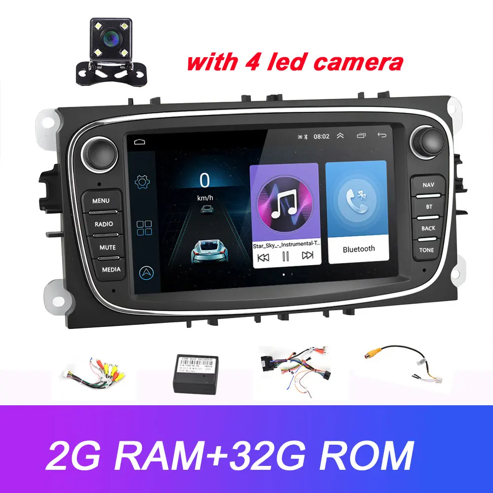 Black 2G 32G Camera Camecho 2 din Android 8,1 автомобильный мультимедийный плеер 7 ''gps Navi Автомагнитола для Ford Focus EXI MT 2 3 Mk2/Mondeo/S-MAX/C-MAX/Galaxy - Цвет: Black 2G 32G Camera