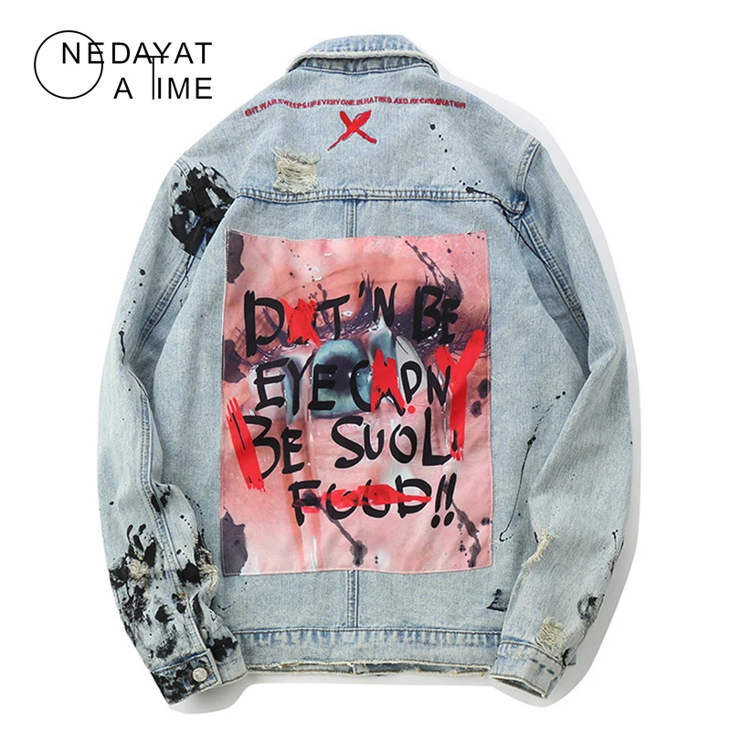 Мужская джинсовая куртка с аппликацией в стиле хип хоп Rock Повседневная Уличная