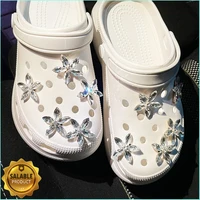 10pcs rhinestone flowers croc charms designer diy bling shiny shoes decaration for croc jibs clogs kids women girls gifts