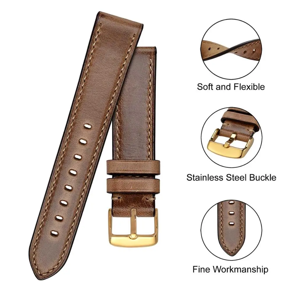BISONSTRAP Watchband 18mm 19mm 20mm 21mm 22mm 23mm 24mm Vintage Leather Watch Strap Men Lady Wristband Beacelet