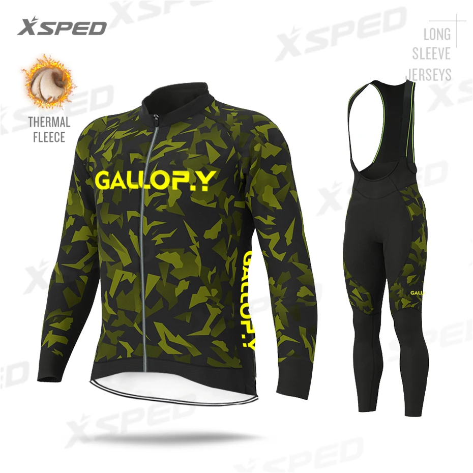Bib Cycling Set Зимняя одежда для велоспорта, Aleing, длинный рукав, Джерси, камуфляж, термо флис, MTB велосипед, Униформа, Мужская одежда для шоссейного велосипеда, теплая, для улицы - Цвет: Bib Cycling Set