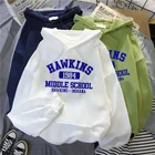 Женский пуловер с капюшоном Hawkins для друзей средней школы, Женская толстовка очень странные дела, зимние теплые флисовые толстовки, одежда