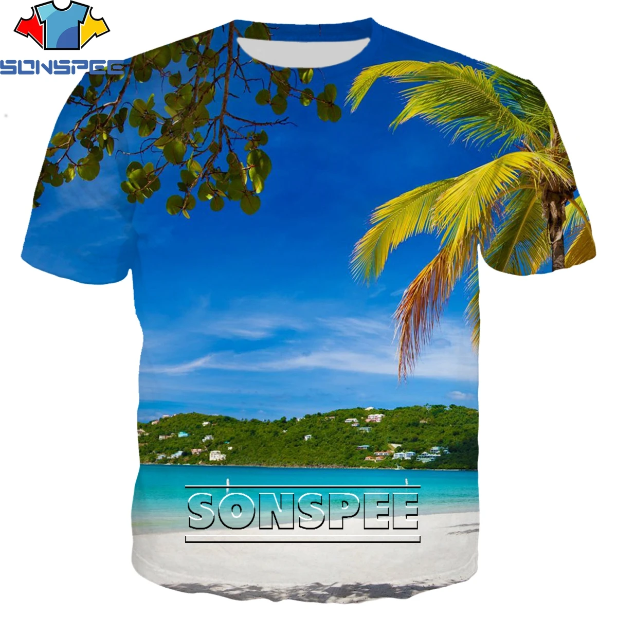 

SONSPEE New Fashion Beach Series 3D Printing Men Women's T-shirt Summer Creative Printed Harajuku Hip Hop Beach Short Sleeve