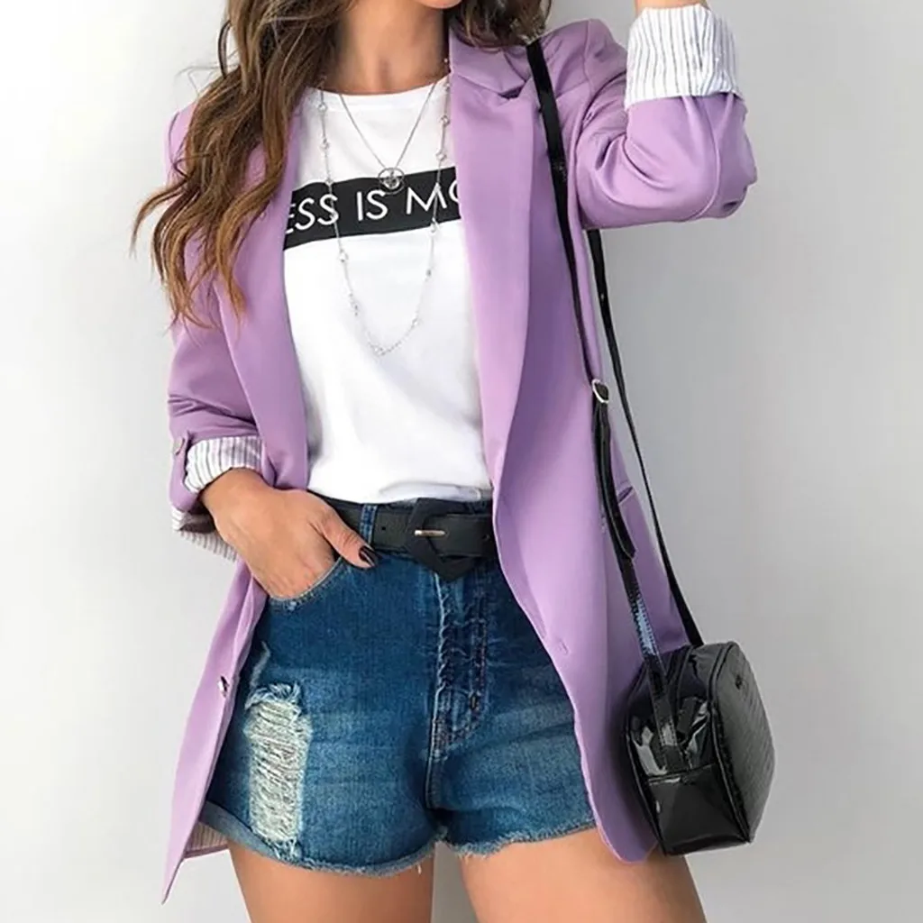 Женская верхняя одежда пальто жакеты модная женская однотонная куртка с