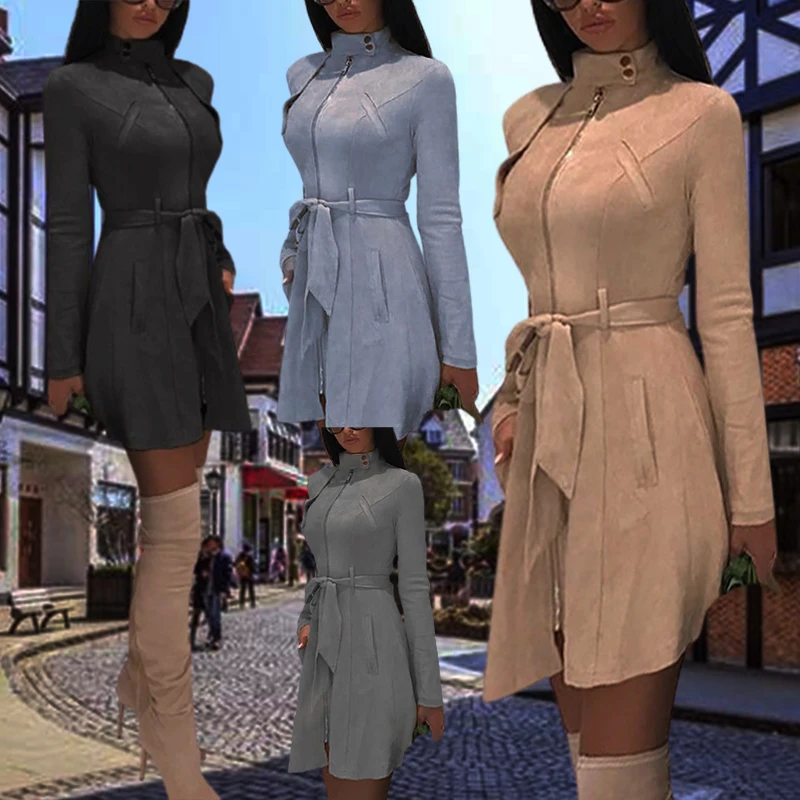 Осенняя одежда Модная женская замшевая куртка-штормовка для девочек с длинным