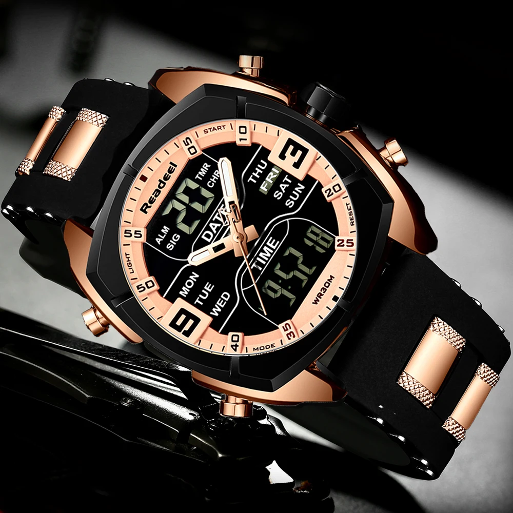 Часы Readeel мужские спортивные брендовые СВЕТОДИОДНЫЕ Цифровые кварцевые в стиле