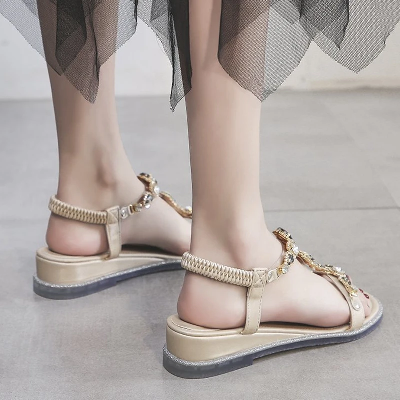 

Clear Heels 2021 Summer Clogs Wedge Luxury Sandals Black Shoes for Women Platform Fashion Beige Comfort Beach Rhinestone Gladiat