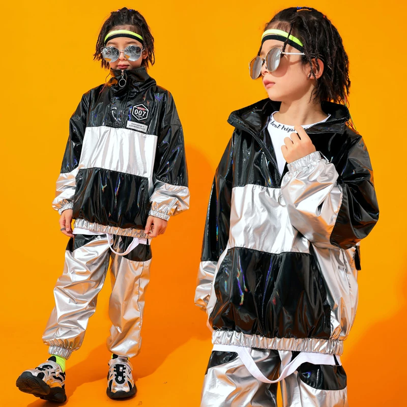 

Hip Hop Dance Costumes Kids Fashion Jazz Performance Clothes Street Dance Practice Wear Stitching Stage Rave Outfit 2 Pcs DC2889