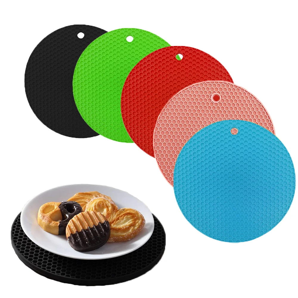 

Kitchen Silicone Pot Mat Set Round Heat Resistant Trivet Rest Cup Coasters Non-slip Holder Table Placemat Kitchen Accessories