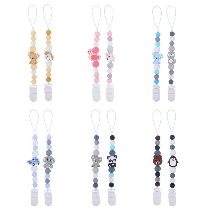 

2Pcs/lot Cute Mini Koala Animal Silicone Baby Pacifier Chain Boy Girl Pink Blue BPA Free Teether Strap