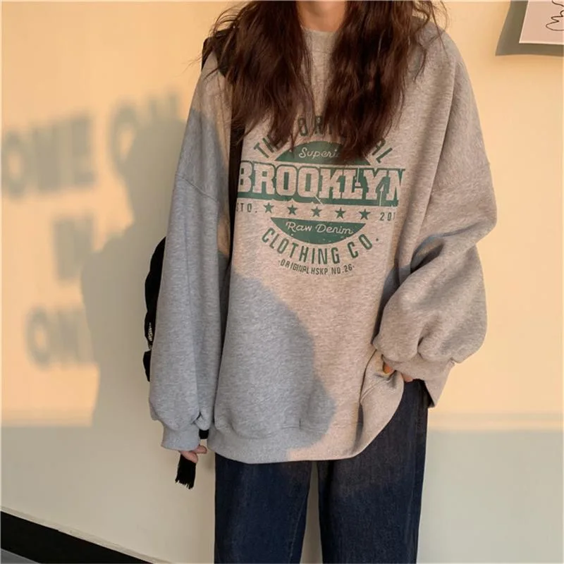 

Thin Pullover Sweatshirt Fashion Autumn Designer Loose Crewneck Sweatshirt Harajuku Hoodie Polerones Mujer 2021 Kpop Clothes