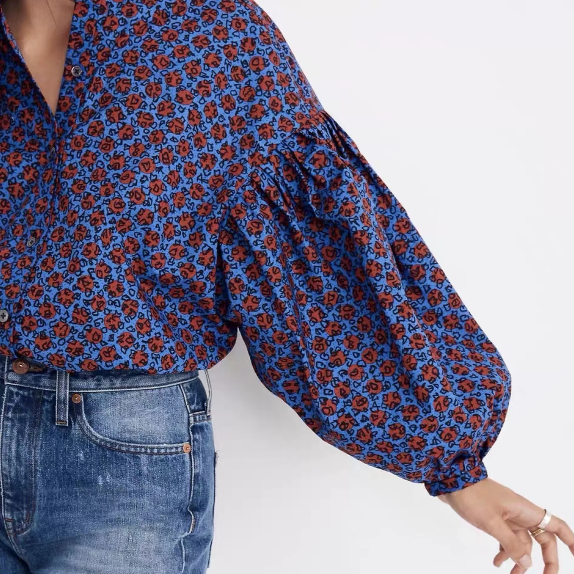 Женская рубашка с длинным рукавом и воротником-стойкой | одежда