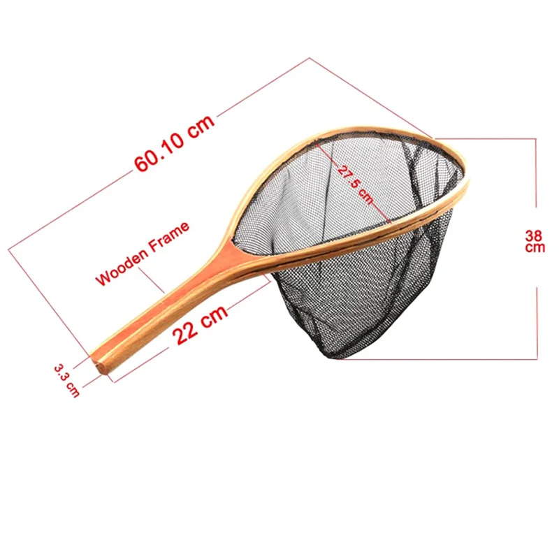

New Fly Fishing Landing Net Mesh Trout Catch Wooden Frame Handle Portable Accessories XD88