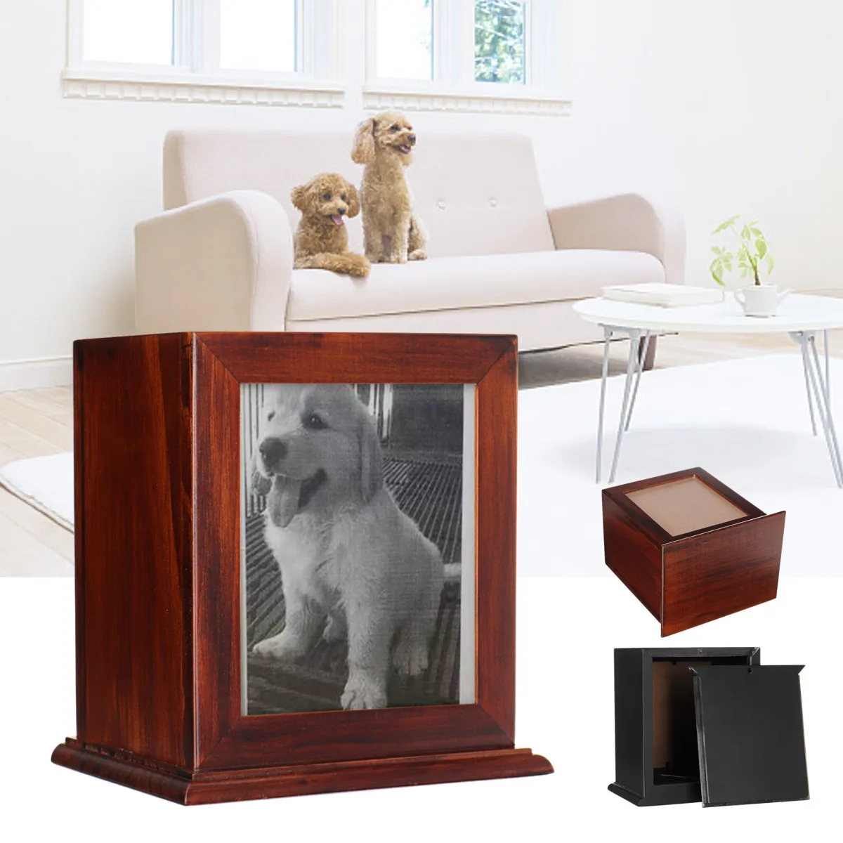 

Black/Red Wooden Pet Urn Box Dog Cat Cremation Urn Peaceful Memorial Photo Frame Keep Box For Dog Quiet Home Place