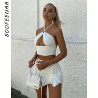 boofeenaa sexy cute 2 piece short sets for women summer 2021 nightclub outfit hollow out halter crop top and mini skirt c85 cz14
