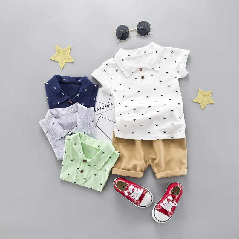 

Новинка лета 2020, модная детская одежда, комплект из двух предметов, рубашка с короной, футболка с коротким рукавом, Детский комплект