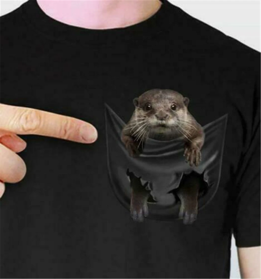 Otter In Pocket Мужская футболка из хлопка S 3XL Сделано в США модная уличная