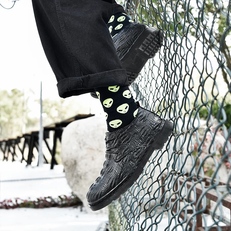 

Boots Men Lace Up Black Platform ankle Boots genuine Leather Martin Boots Men Shoes outdoor fashion Men's Motorcycle Boots