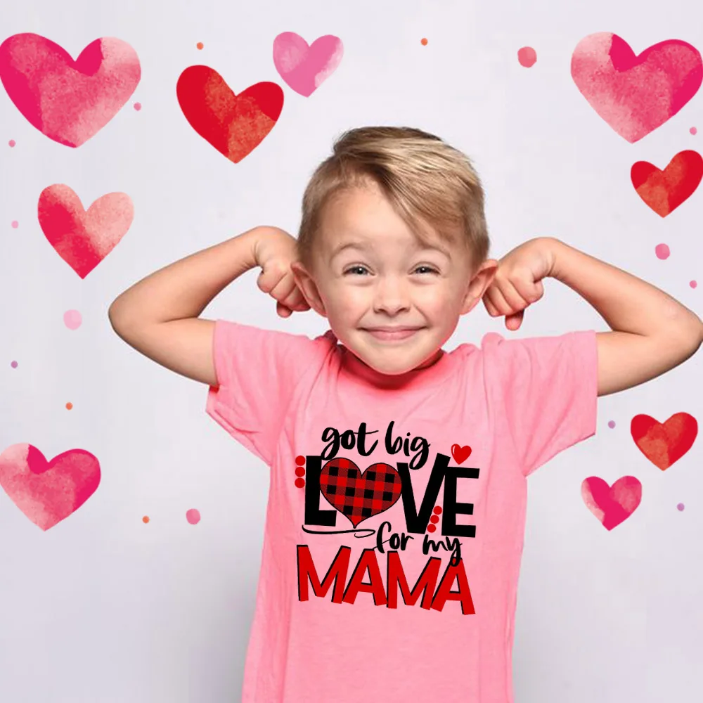 Camiseta a cuadros de San Valent&iacute;n para ni&ntilde;os y ni&ntilde;as, playera bonita de beb&eacute;, camisetas para el D&iacute;a de San Valent&iacute;n-0