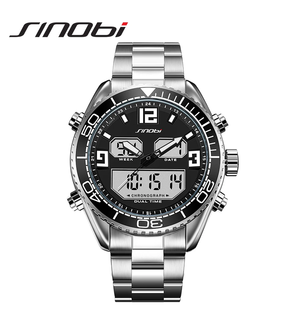 

SINOBI Men's Sports Watch Luxury Male Stainless Steel Chronograph Quartz Watches Functional Wristwatch Gift for Men Reloj Saat