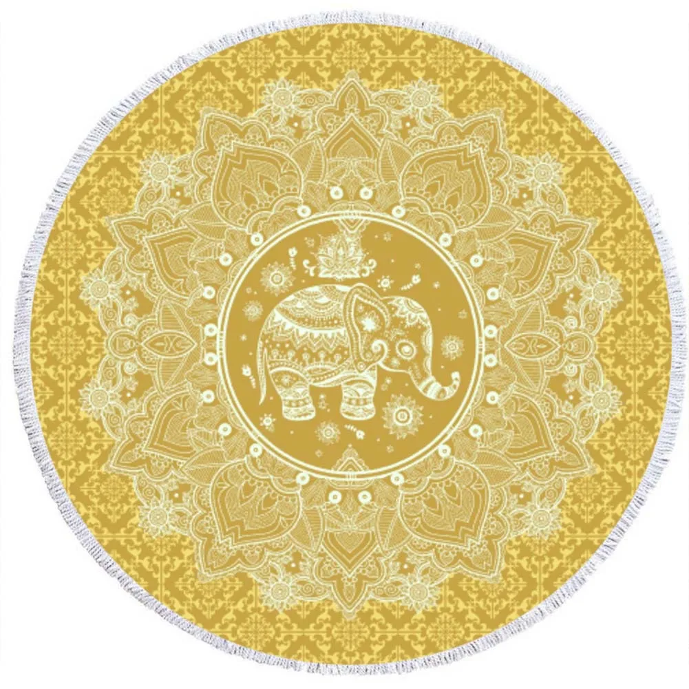 

Mandala Print Beach Towel Elephant Round Bath Towels Sun Shawl Cushion Home Travel Yoga Blanket Picnic Mat With Tassel Towel