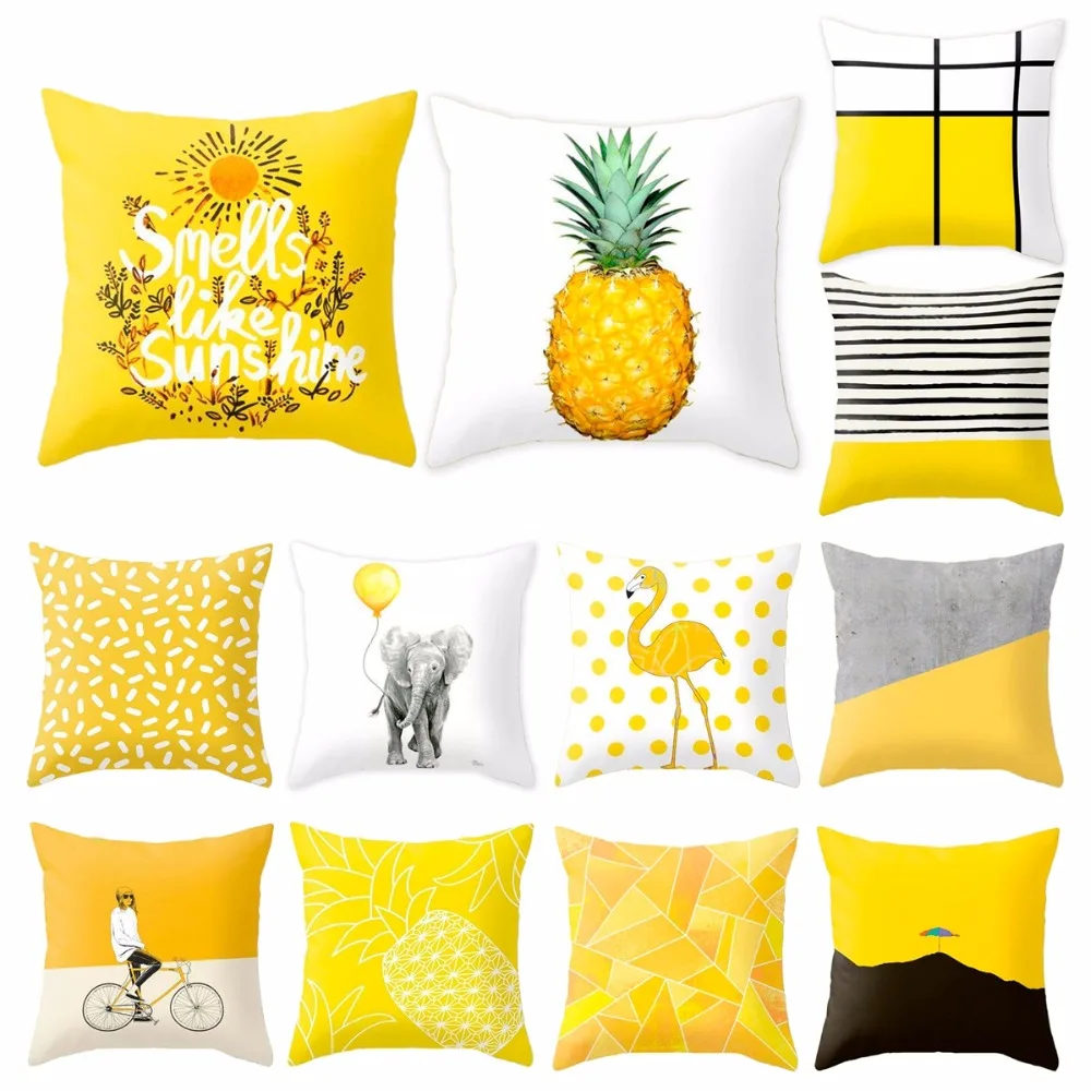 45x45cm Geometric Yellow Pillowcase Decorative Cushion For Sofa DIY Printed Pillow Chair Car Christmas Home Decoration | Дом и сад