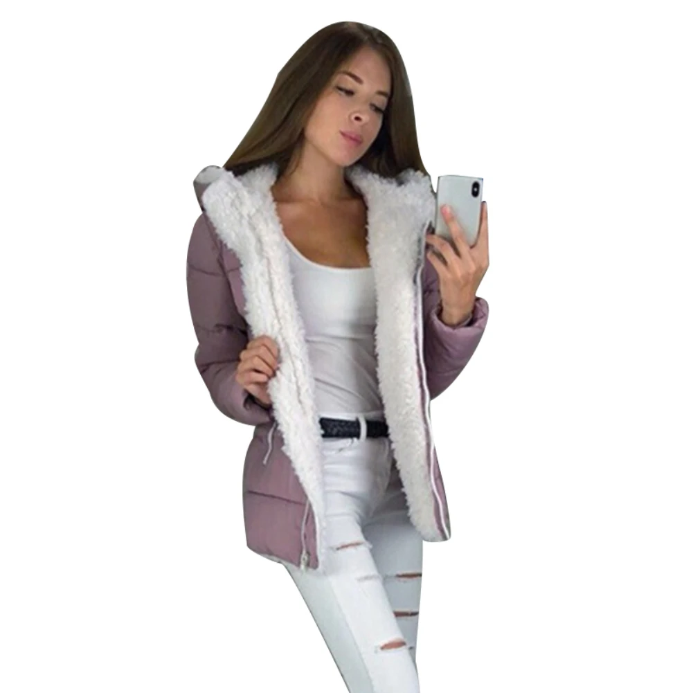 Зимнее женское пальто однотонная парка с длинным рукавом и капюшоном на молнии