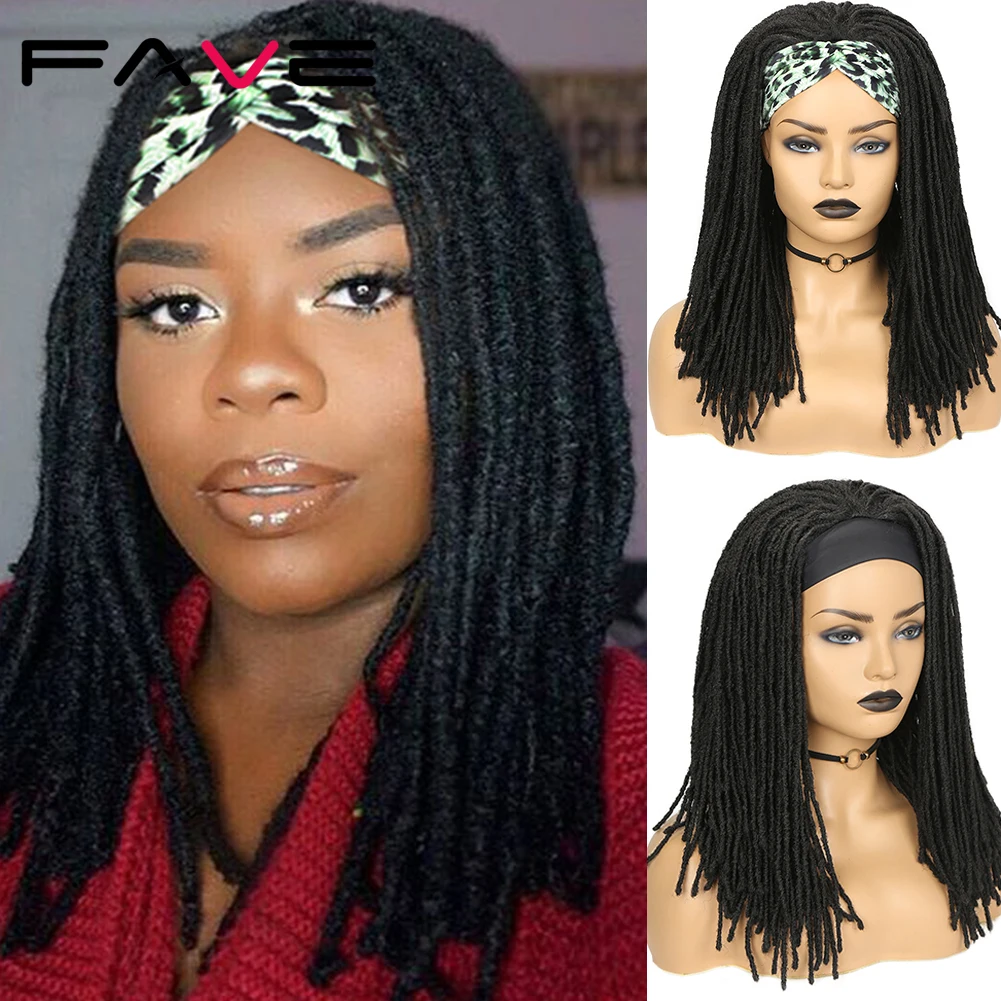 

Fave Headband Dreadlock Wig Synthetic Long Black Soft Faux Locs Wigs Braiding Crochet Twist Hair Wigs For Black Women/Men