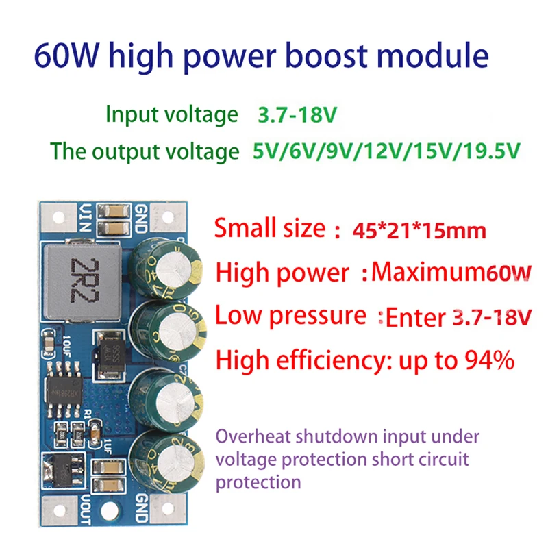 

60 Вт Φ повышающий преобразователь DC 3,7 V-18V до 5V 6V 9V 12V 15V 19,5 V