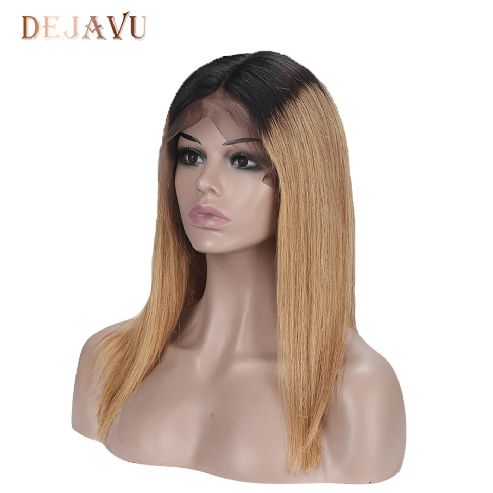 Dejavu прямой Омбре парик фронта шнурка Remy цветной 13*4 2 тона человеческих волос