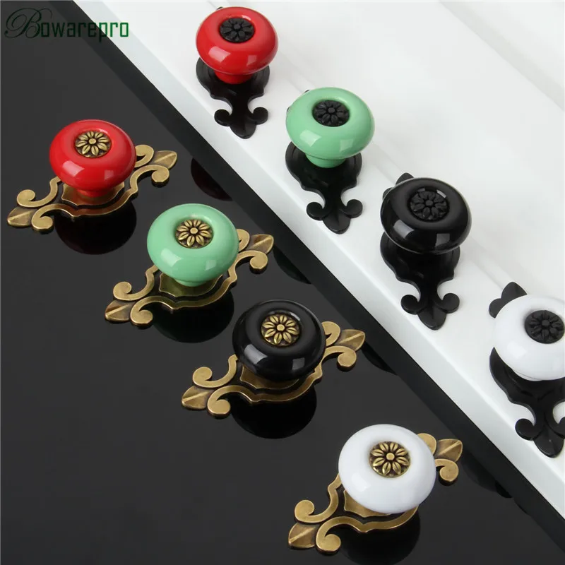

bowarepro Vintage Retro Ceramic Door Knob Antique Bronze Wardrobe Cabinet Drawer Pulls Handle Kitchen Cupboard Handles and Knobs
