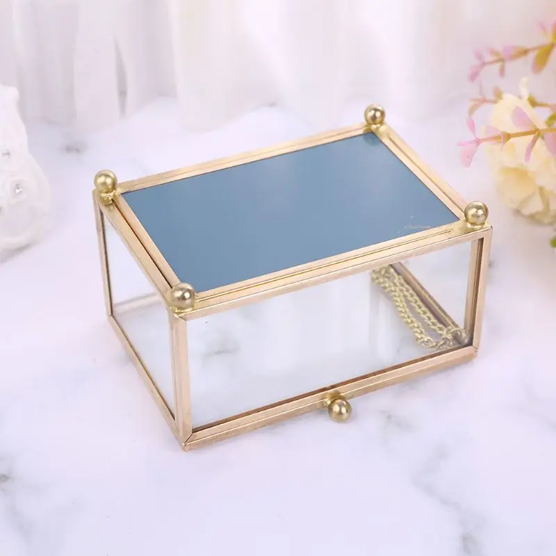 

Rustic Wedding Ring Box Geometric Transparent Glass Jewelry Display Storage Holder Oranizer Decor